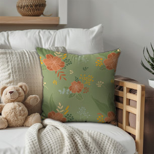 Pastel beige green mint floral pattern monogram cushion