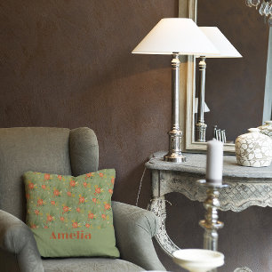 Pastel beige green mint floral pattern name cushion