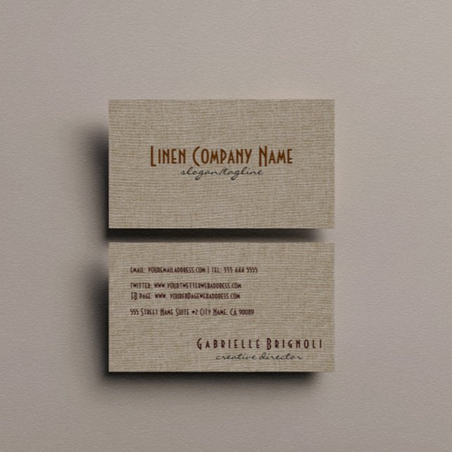 Pastel Beige Natural Linen Burlap Fabric Look Business Card (Creator Uploaded)