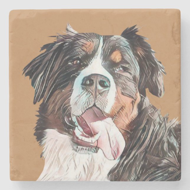 Pastel Bernese Mountain Dog Marble Coaster (Front)