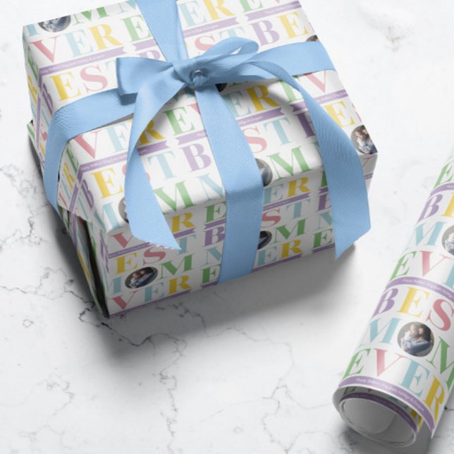 Pastel Best Mum Ever Photo Wrapping Paper (Creator Uploaded)