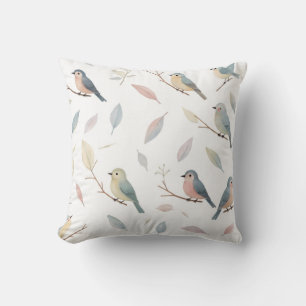Pastel Birds & Leaves Nature-Inspired Throw Pillow