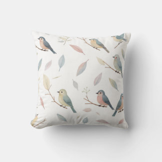 Pastel Birds & Leaves Nature-Inspired Throw Pillow