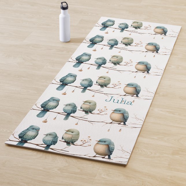 Pastel Birds Pattern Calm Nature Fitness Yoga Mat (In Situ)