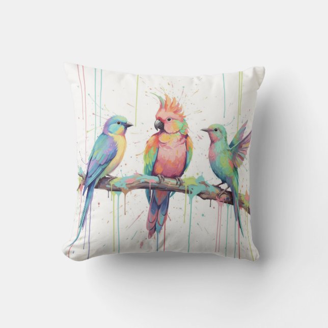 Pastel birds Throw Cushion (Front)