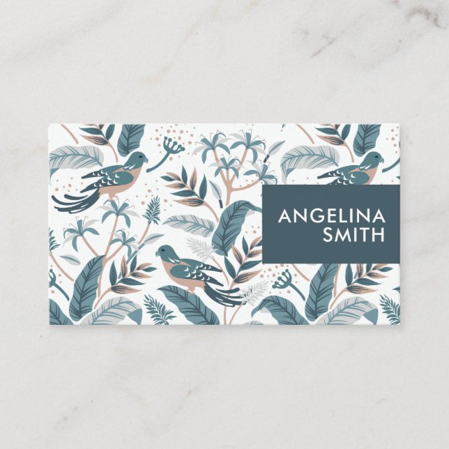 Pastel birds tropical floral pattern minimalist business card (Front)