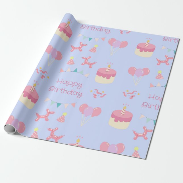 Pastel Birthday Celebration Wrapping Paper (Unrolled)