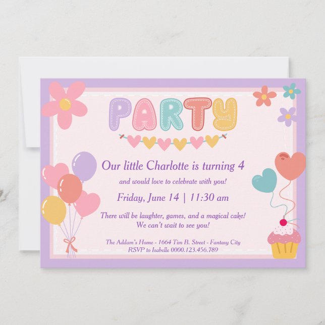 Pastel Birthday Invitation purple (Front)