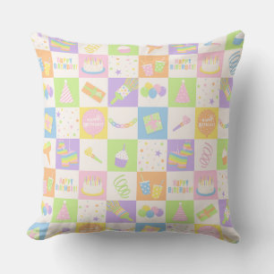 Pastel Birthday Party Icons Throw Pillow