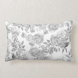 Pastel black gray elegant country roses flowers lumbar cushion
