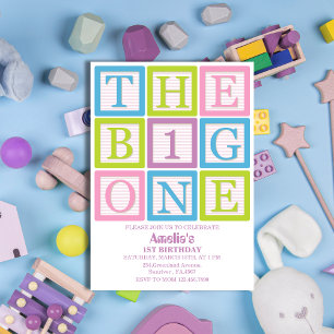 Pastel Block Letters The Big One Girl’s  Invitation