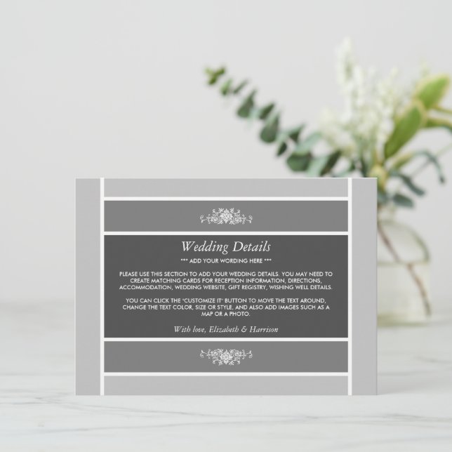 Pastel Block - Siver Gray - Wedding Detail Enclosure Card (Standing Front)