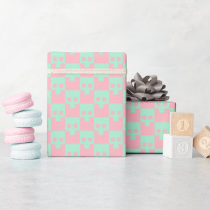 Pastel Block Skulls in Pink and Mint Wrapping Paper