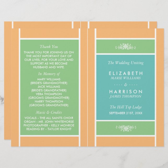Pastel Block - Tropical Colors Wedding Programme (Front/Back)