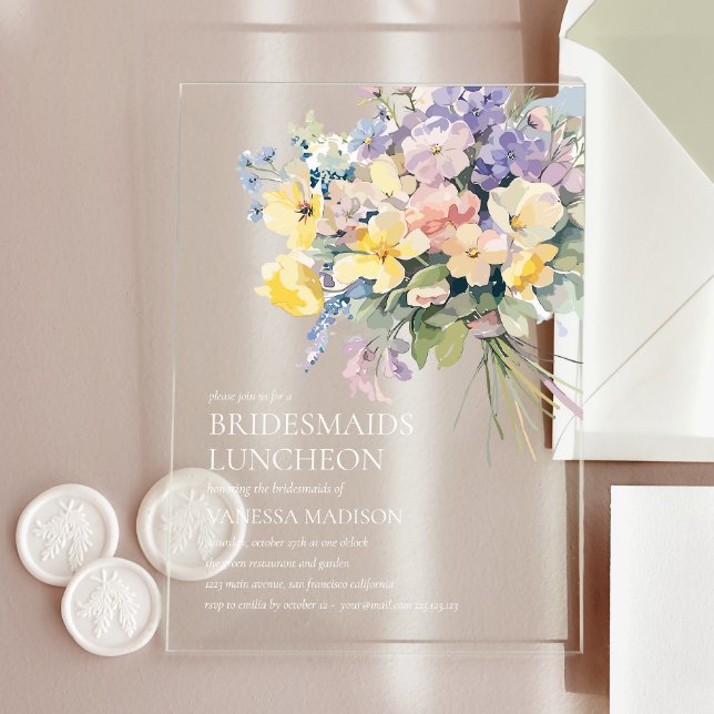 Pastel Bloom Bouquet Bridesmaids Luncheon Chic Acrylic Invitations (Creator Uploaded)