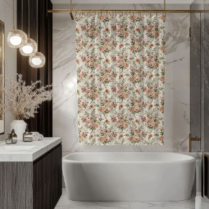 Pastel Bloom Curtain –Shabby Chic Bathroom Accent