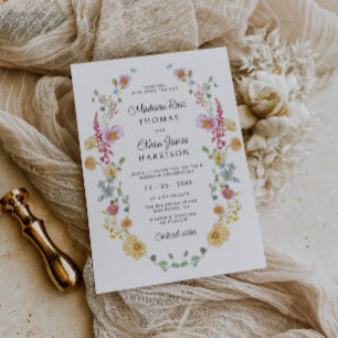 Pastel Bloom Floral Wreath Wedding Invitation