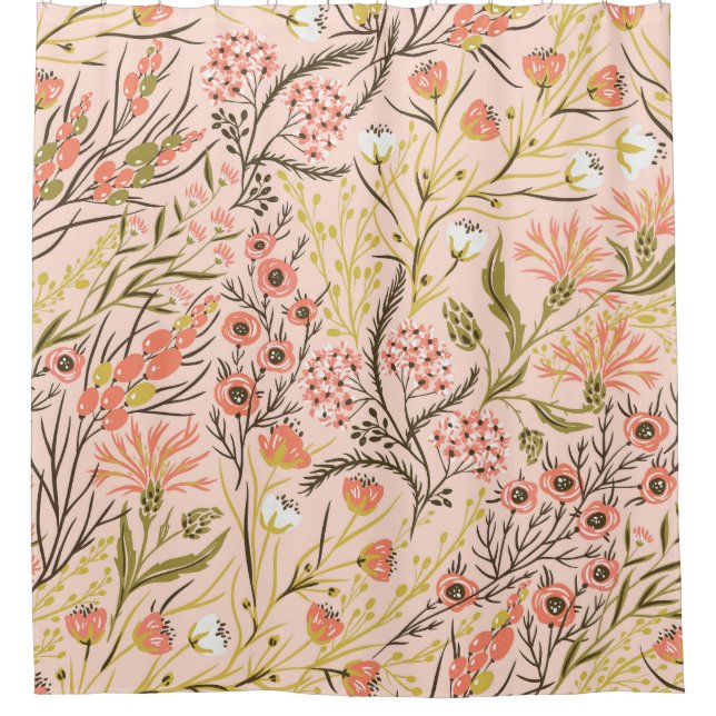 Pastel Blooming Flowers Vintage Pattern Shower Curtain (Front)