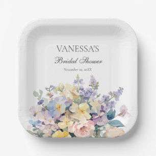 PASTEL BLOOMING WILDFLOWERS BRIDAL MONOGRAM PAPER PLATE