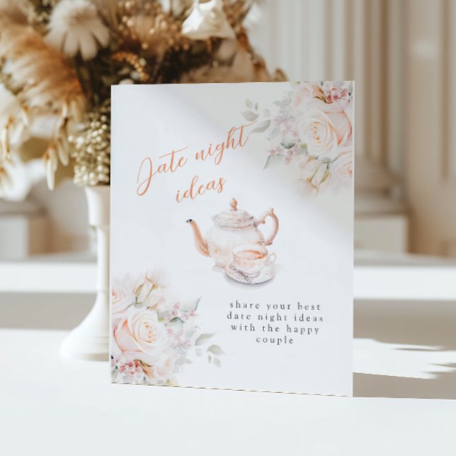 Pastel Blooms Bridal Shower Date Night Ideas Pedestal Sign (Creator Uploaded)