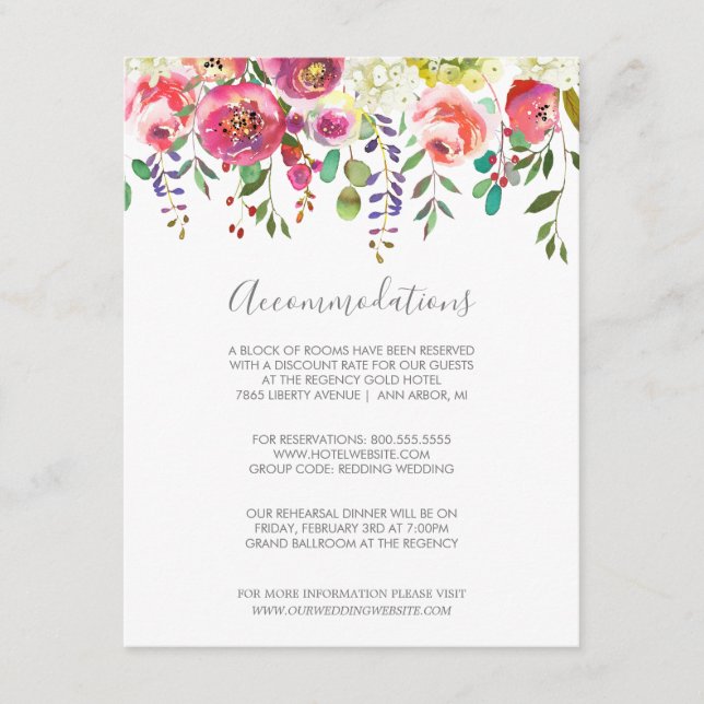 Pastel Blooms Fantasy Floral Wedding Accommodation Enclosure Card (Front)