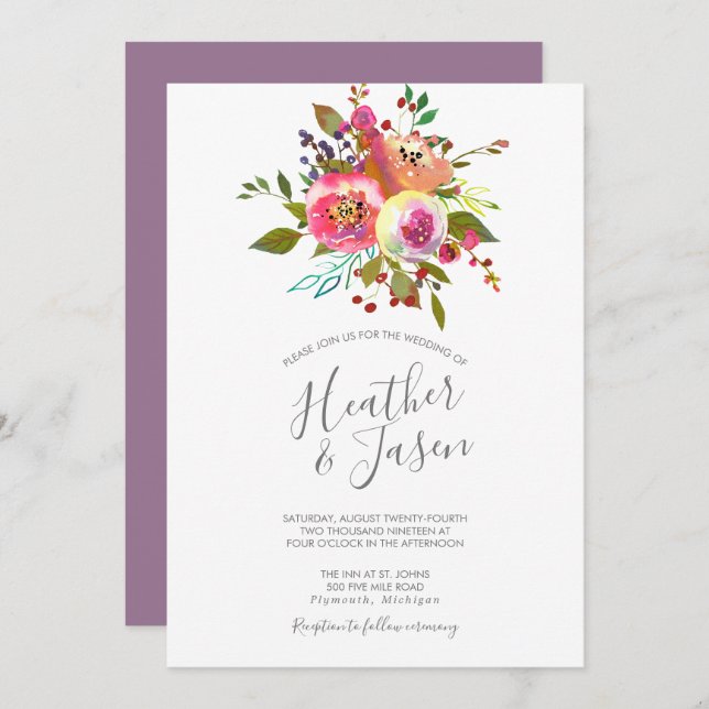 Pastel Blooms Fantasy Floral Wedding Invitation (Front/Back)