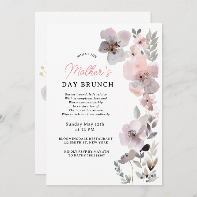 Pastel Blooms Watercolor Botanical Mother's Day Invitation (Front/Back)