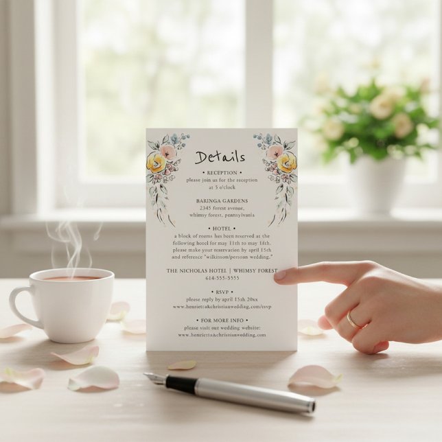 Pastel Blossom Botanical Wedding Details Card (Creator Uploaded)