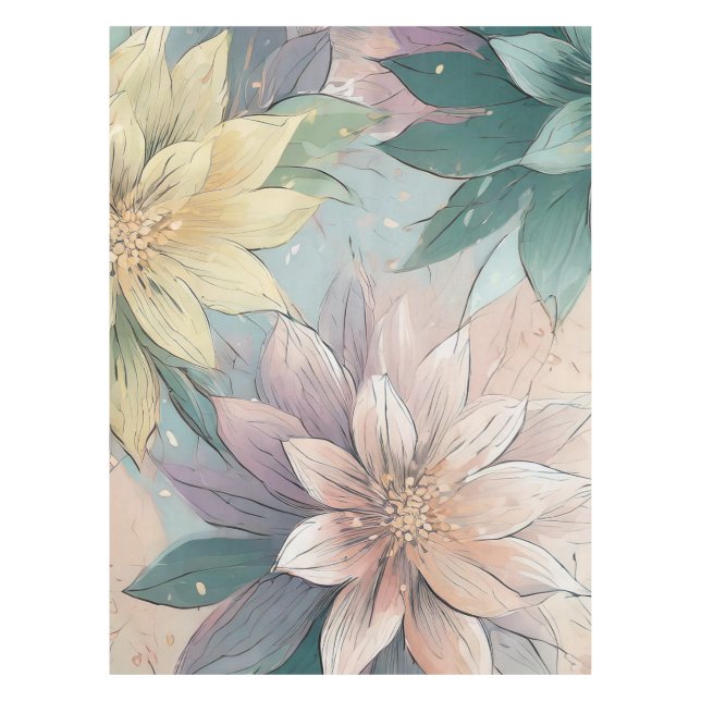 Pastel Blossom Burst: Floral Explosion Pattern Tablecloth (Front)