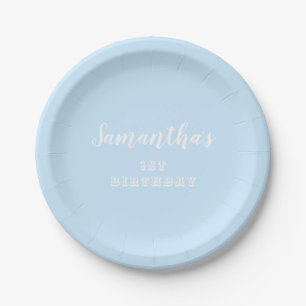 Pastel blue1st Birthday Script Paper Plate