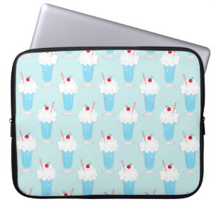 PASTEL BLUE 50'S THEMED MILKSHAKES LAPTOP SLEEVE