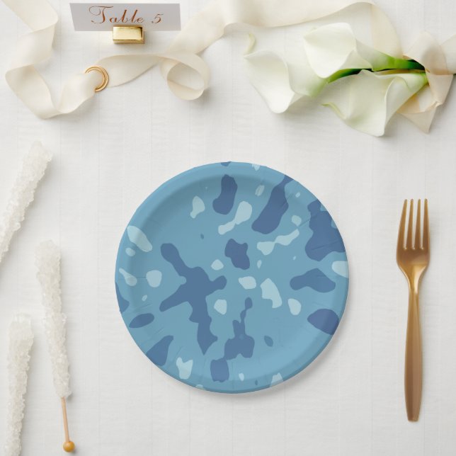 Pastel Blue Abstract Camo Pattern  Paper Plate (Wedding)