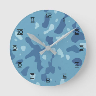 Pastel Blue Abstract Camo Pattern  Round Clock