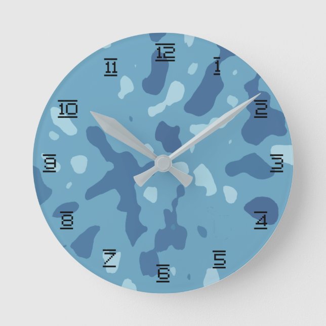 Pastel Blue Abstract Camo Pattern  Round Clock (Front)