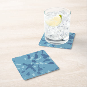 Pastel Blue Abstract Camo Pattern Square Paper Coaster
