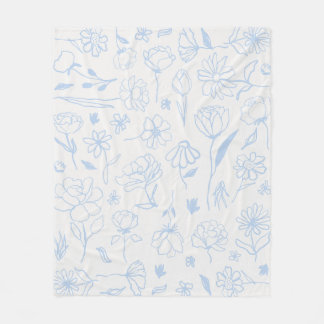 Pastel Blue Abstract Floral Botanical Ink Art Patt Fleece Blanket