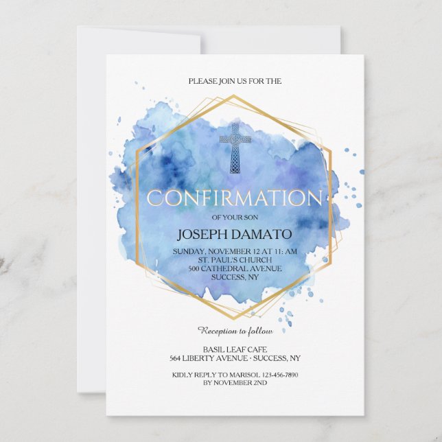 Pastel Blue Abstract Religious Invitation (Front)