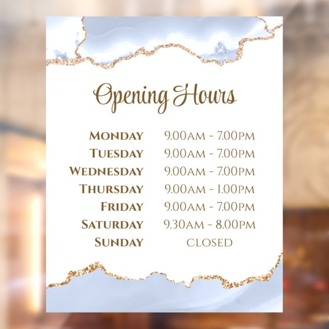 Pastel Blue Agate Opening Hours Window Cling (Sheet 2)