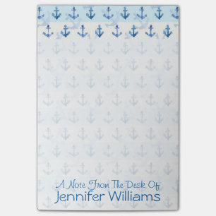 Pastel Blue Anchor Pattern Add Your Name Post-it Notes