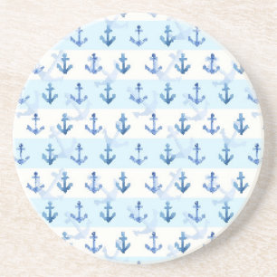 Pastel Blue Anchor Pattern Coaster