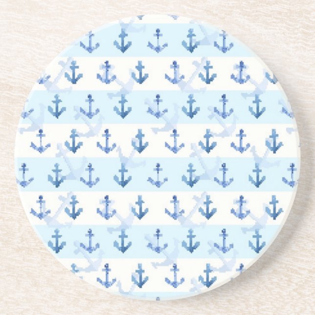 Pastel Blue Anchor Pattern Coaster (Front)