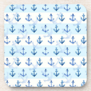 Pastel Blue Anchor Pattern Coaster