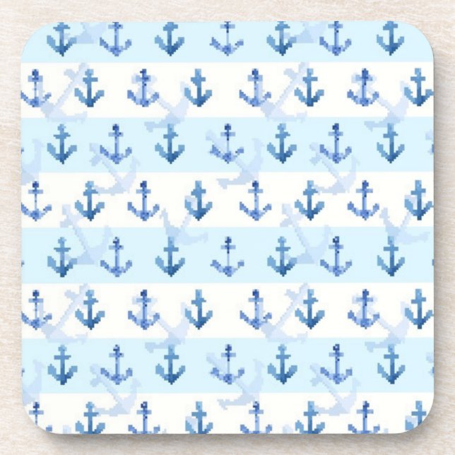 Pastel Blue Anchor Pattern Coaster (Front)