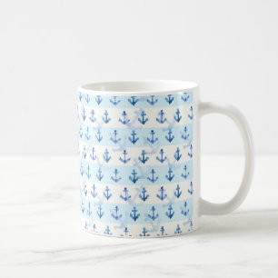 Pastel Blue Anchor Pattern Coffee Mug