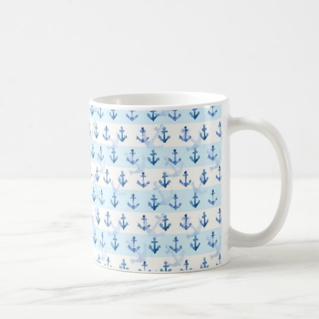 Pastel Blue Anchor Pattern Coffee Mug (Right)