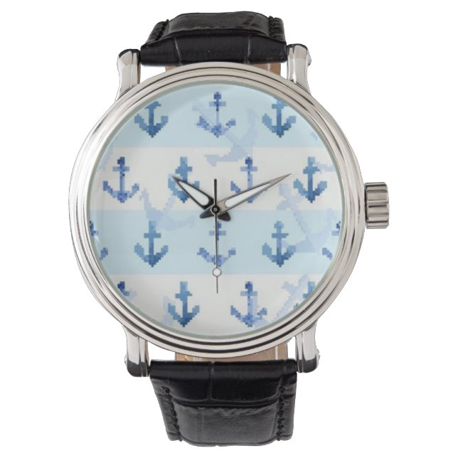 Pastel Blue Anchor Pattern Watch (Front)