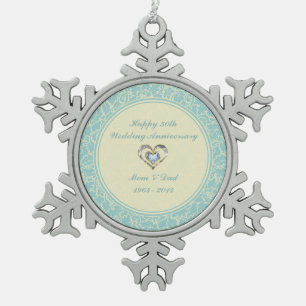 Pastel Blue And Beige Floral Damasks Snowflake Pewter Christmas Ornament