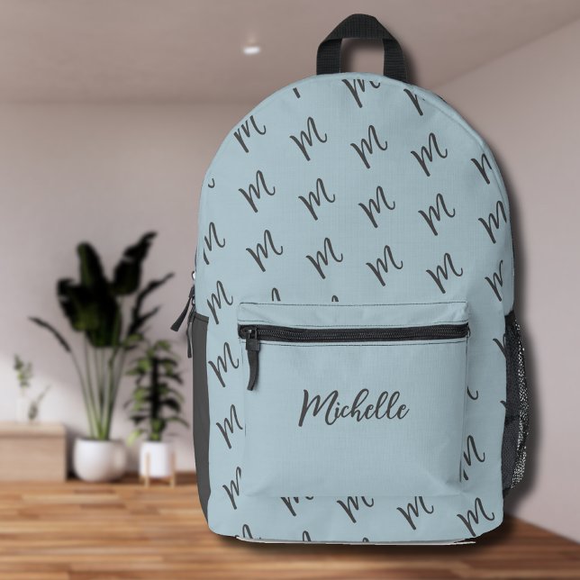 Pastel Blue and Dark Grey | Calligraphy Name Printed Backpack (Creator Uploaded)