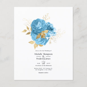 Pastel Blue and Gold Floral Wedding Invitation Flyer