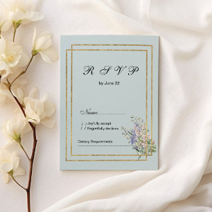 Pastel blue and gold lavender pink floral RSVP Invitation